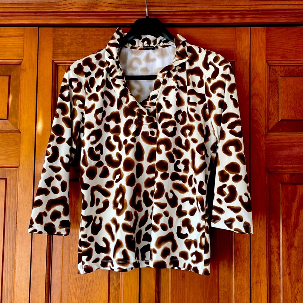 J. McLaughlin Catalina Cloth 3/4 Sleeve Animal Print Top Large